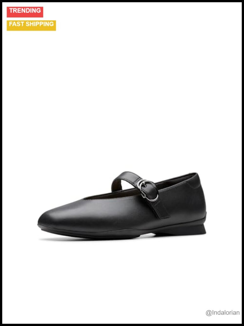 Clarks Flats Black Leather Deconstructed Buckle Comfort Loafer
